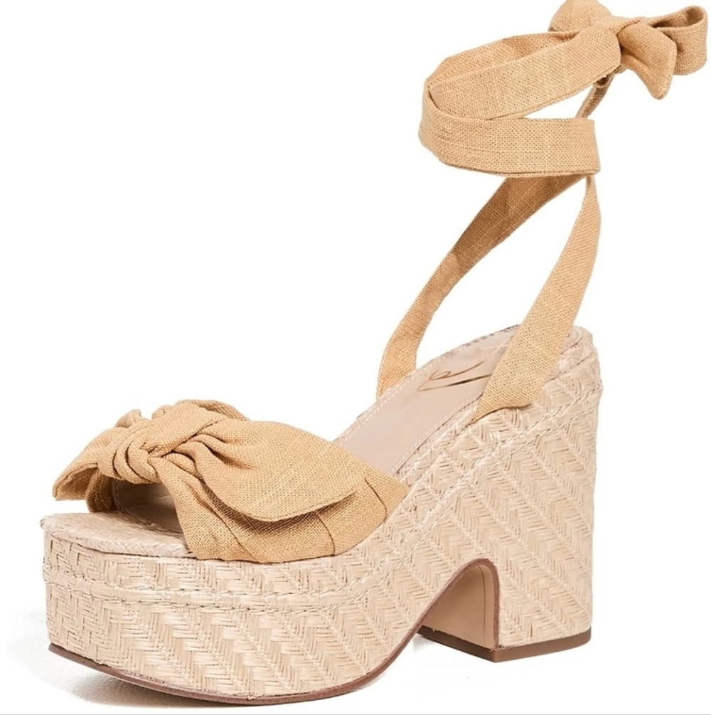 Sam Edelman Tula Desert Sun Open Toe Tie Up Wedge 4.5 Inch Heel